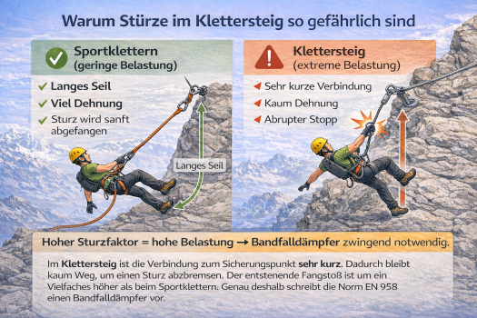 Warum Stürze im Klettersteig so gefährlich sind